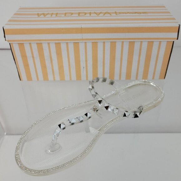 Wild  Diva Studded Rhinestone T-Strap Sandals - Picture 1 of 4
